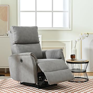 Electric Power Recliner Chair Fabric, Reclining Chair for Bedroom Living Room,Small Recliners Single Sofa Seat Chair Home Theater Seating with USB Ports,Recliner for Small Spaces,Gray