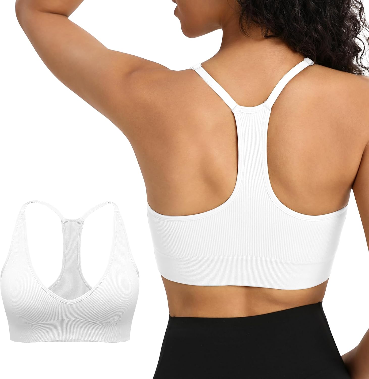INIBUD Sports Bra for Women Halter V-Neck Racerback Minimizer Padded Bralettes Longline Crop Tops Seamless Workout