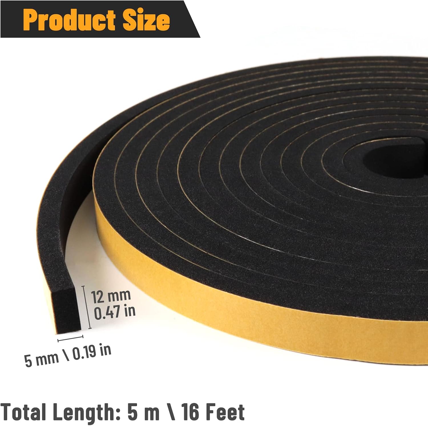 Weather Stripping Door Seal Self Adhesive Seal Strip High Density Foam Tape for Insulating Door Frame, Window, Air Conditioner (1/2 ''x 1/4 '' x 16.5 Ft) - - 