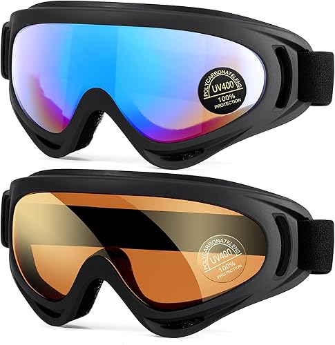 Paquete de 2 gafas de nieve para esquiar, gafas de snowboard para hombres, mujeres, jóvenes, niños o niñas