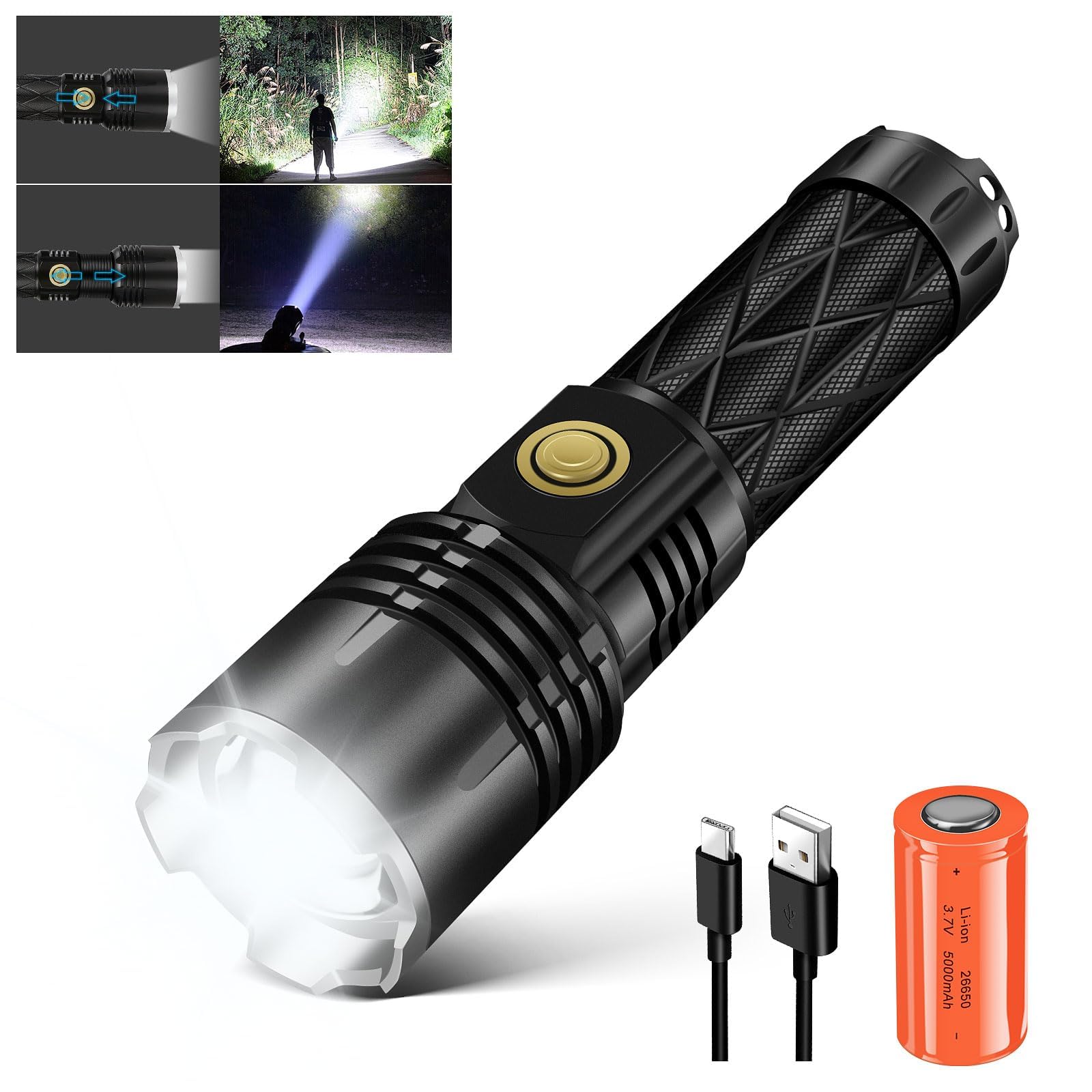 Pack De 2 Lampes Torches LED Tactiques – 120 Lumens, étanches, 5 Modes, Piles AAA