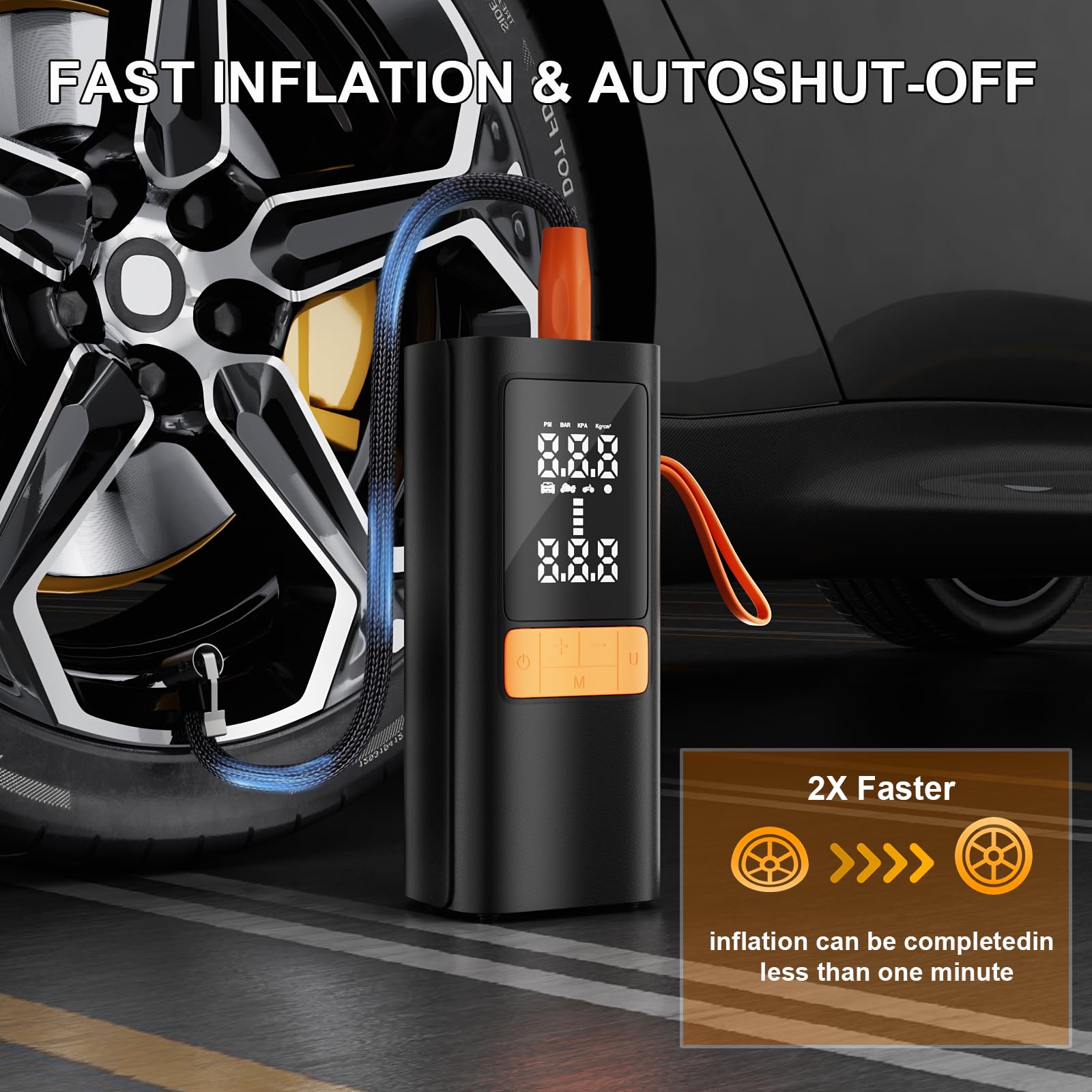 Tire Inflator Portable Air Compressor - 150PSI Air Compressor with Tire Pressure Gauge 15000mAh 3X Faster Portable Air — view 2