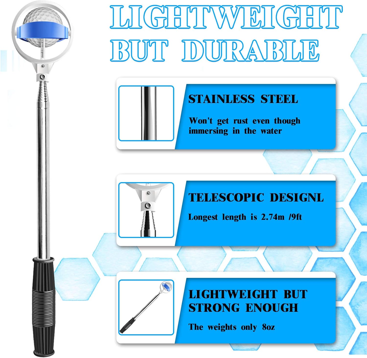 Golf Ball Retriever Telescopic, Extendable Golf Ball Retriever for Water Telescopic [Longest 78.7''/106''] Golf Ball Retriever for Water with Grabber Maker Tool Golf Accessories Golf Gift for Men Dad