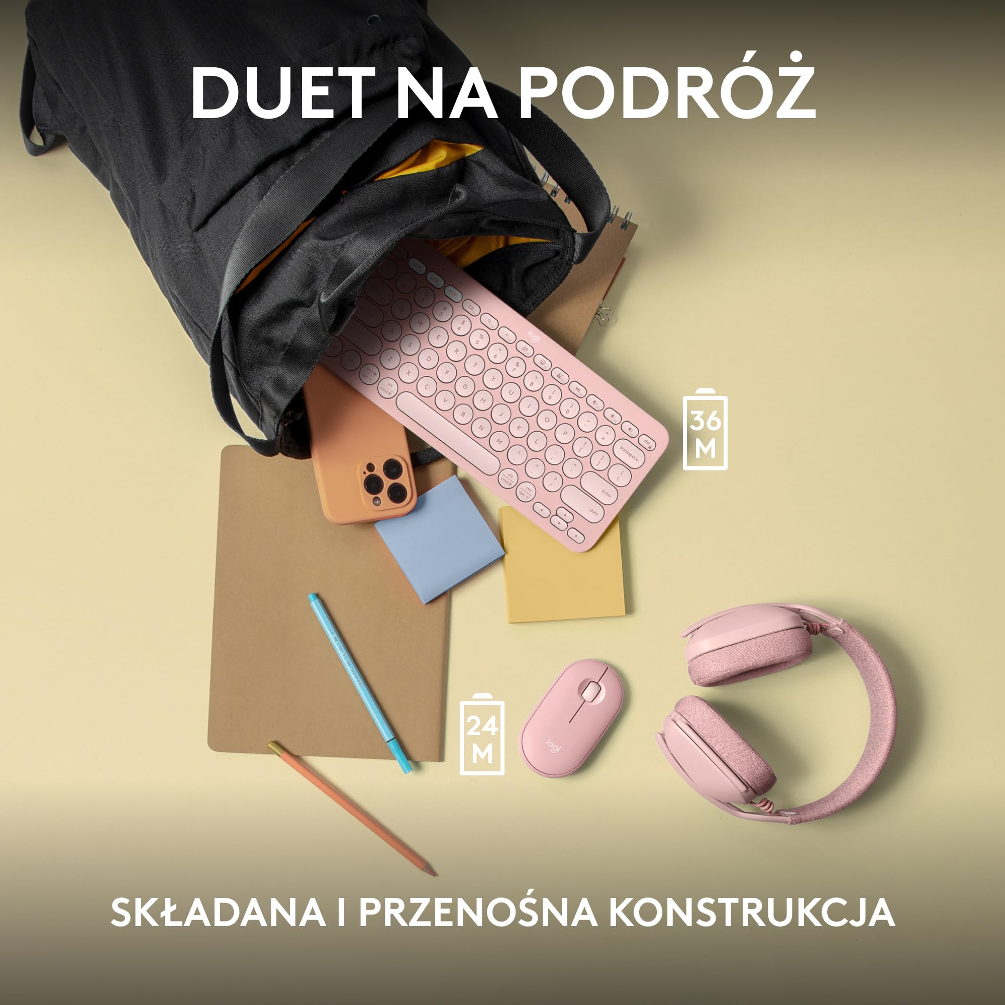 Logitech Pebble 2 Combo, Bezprzewodowa klawiatura i mysz, cicha i przenośna, personalizowana, Logi Bolt, Bluetooth, Easy-Switch dla Windows, macOS, iPadOS, Chrome,QWERTY układ US international, Różowy