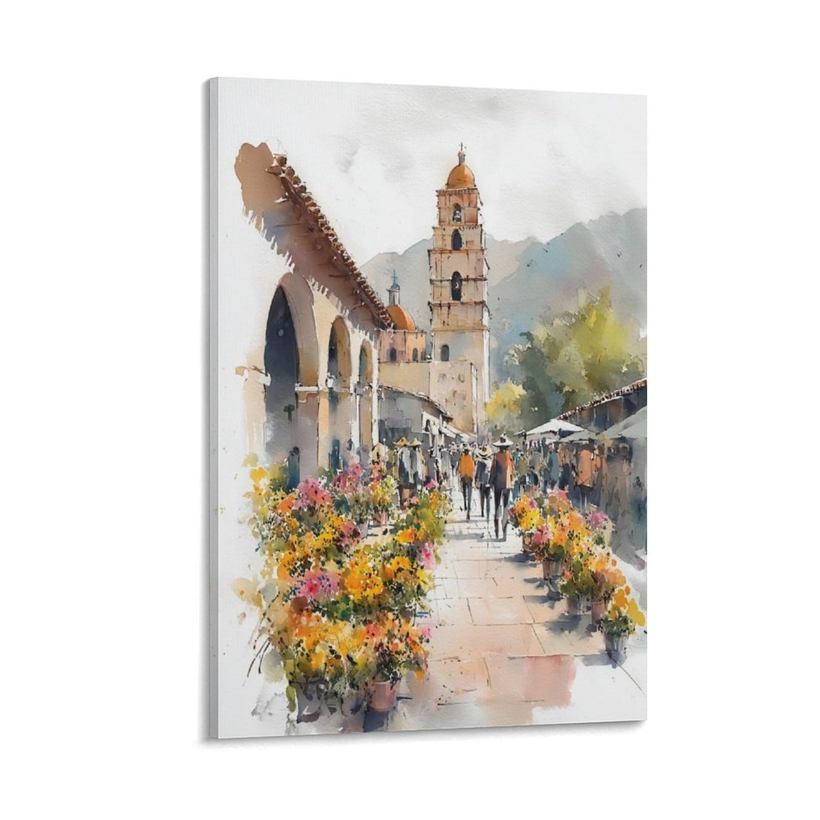 Cnaheiz Frame-Style Puerto Rico Flower Market Watercolor Painting Botanical Wall Art Posters 20X30inch(50X75cm) Vintage Watercolor Canvas Art
