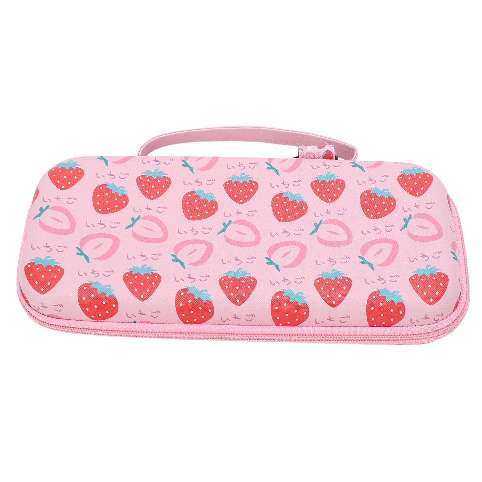 Ejoyous Custodia per Console di Gioco Portatile, Custodia Rigida per Console di Gioco Portatile in EVA con 12 Slot per Schede Tasca in Rete da Viaggio Rosa Fragola per 2 Ragazze (con cinturino)