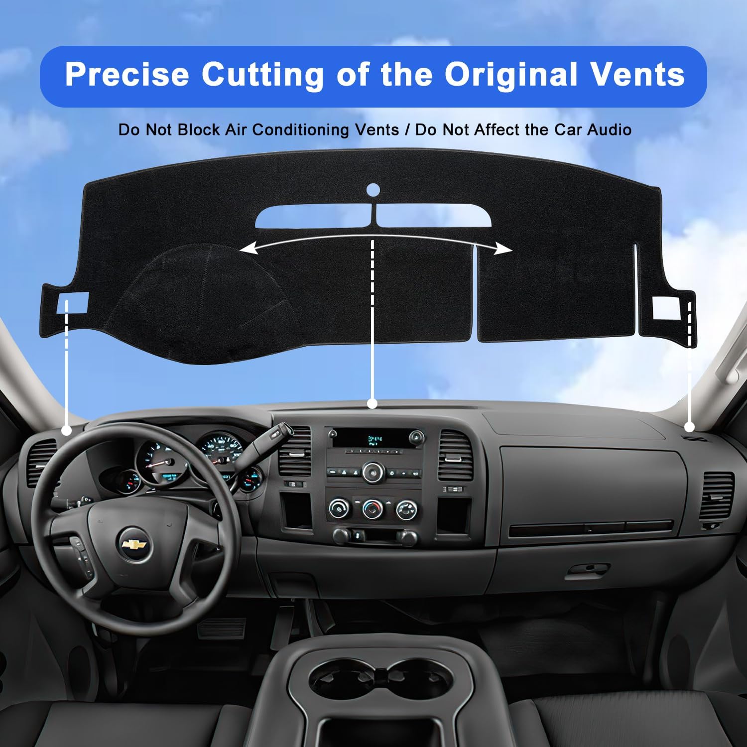 Dashboard Dash Cover Mat for 2007-2013 Chevy Chevrolet Silverado 1500 2500 3500 LTZ Polyester Custom Fit Silverado Dash Cover with Two Glove Boxes Black Trim (Silverado LTZ 2007-2014, Black)