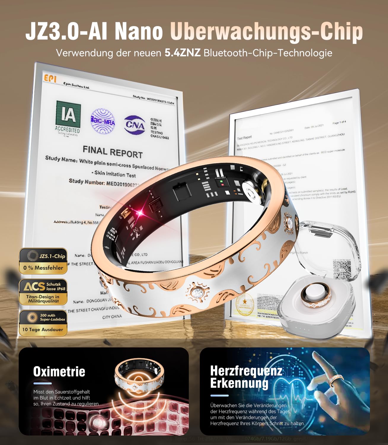 2026 TOP 1 9.0 Smart Ring e custodia di ricarica. 【Industry First – 0 errore di misurazione】【IP68 impermeabile】 Anello intelligente da uomo e da donna per monitoraggio del sonno, dispositivo