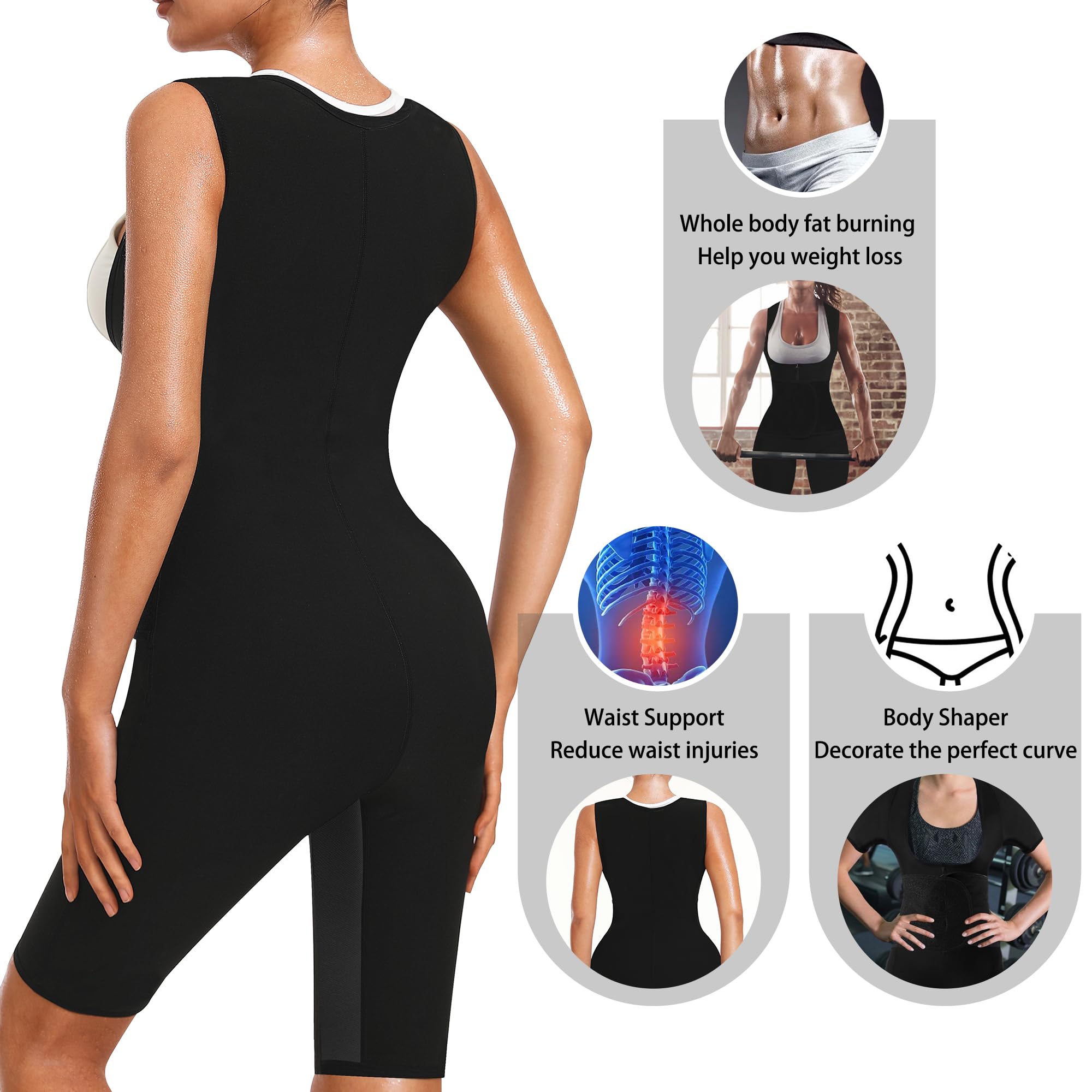 LMCOB Trajes de sauna para mujer de cuerpo completo, chaleco de entrenamiento de cintura, trajes de sudor, trajes de sauna, adelgazante