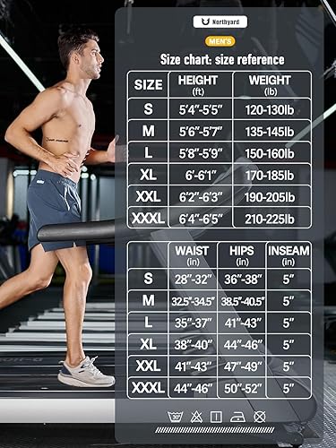 Miniatura 6 de NORTHYARD Pantalones cortos deportivos para correr para hombre, 5 pulgadas, 7 pulgadas, 9 pulgadas, entrenamiento, gimnasio, tenis, secado rápido