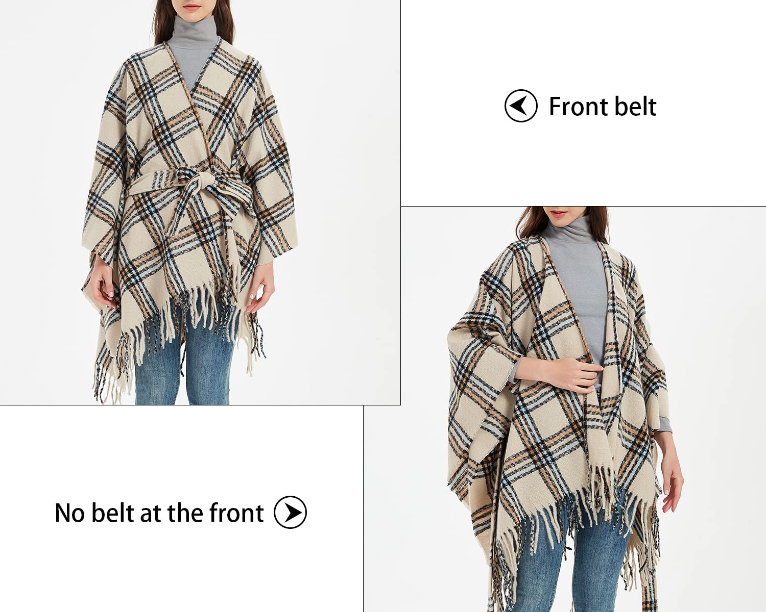 Rayson Donna Inverno Modo Caldo Scialle Frange Cardigan Maglioni Delle Signore Plaid Stampa Anteriore Aperto Poncho Con Scollo a V Kimono Cintura Wrap Cape