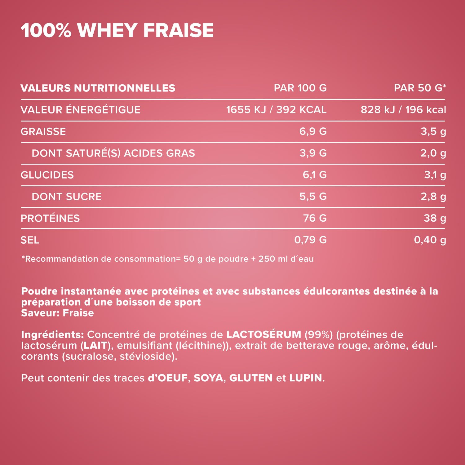 IronMaxx 100% Whey Protein Fraise – Poudre de protéines de lactosérum hydrosoluble | Riche en protéines | Contient naturellement des BCAA | Faible en sucre | Proteine Whey - 900 grammes