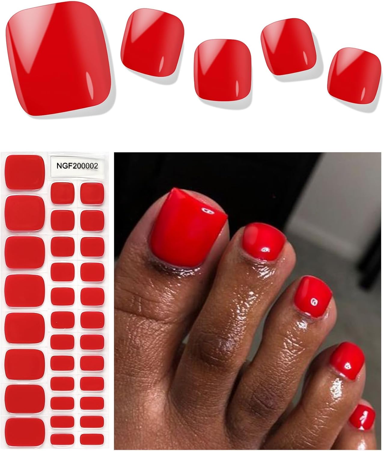 EBANKU 32 Stuks Uitgeharde Gel Nagel Strips, Gel Teennagelstrips Volledige Wraps Zelfklevende Gel Teennagel Stickers met Nagelvijl en Stok (UV/LED-lamp vereist) (#8)