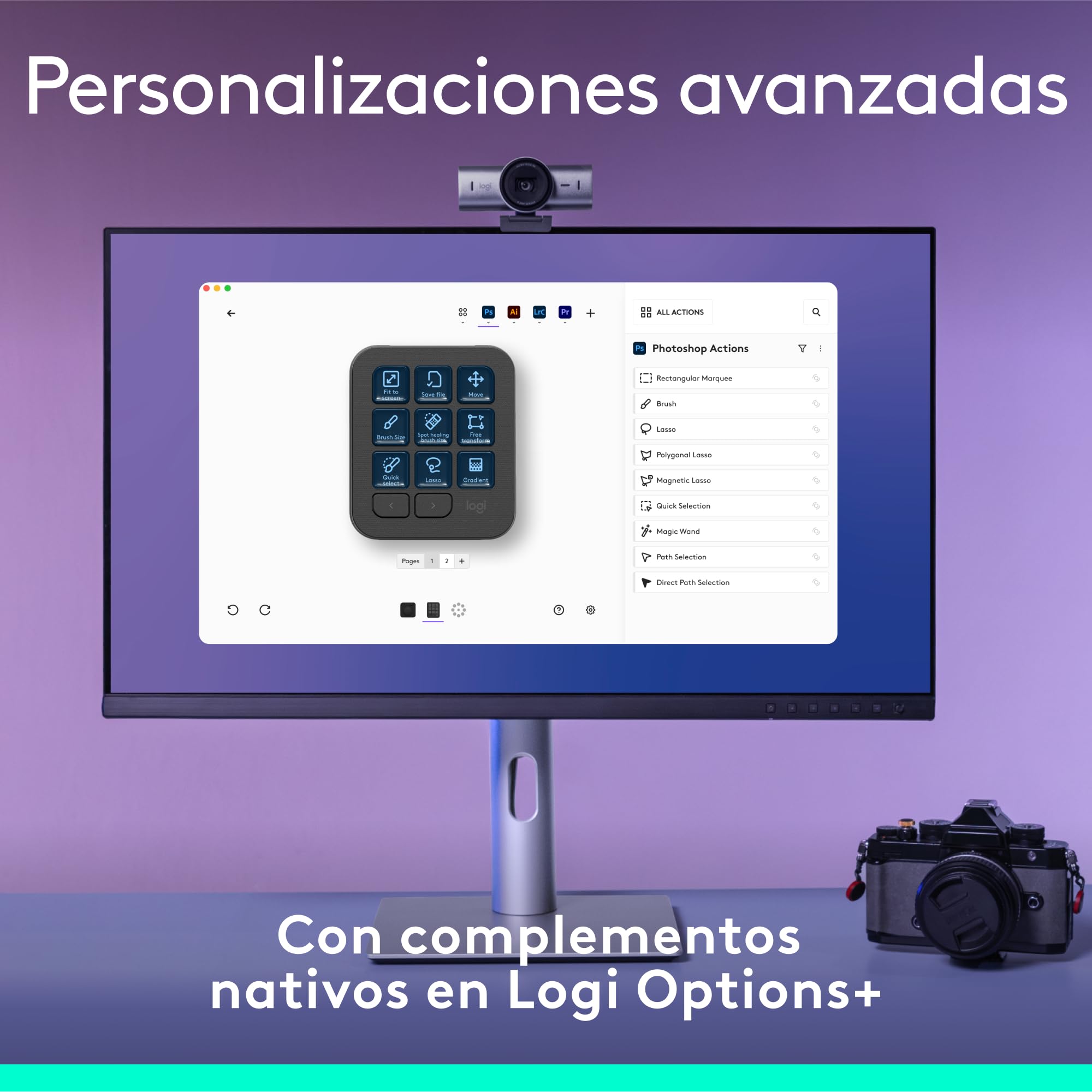 Logitech MX Creative Console, keypad programable | 9 teclas LCD, dial control, diseño gráfico, edición vídeo, fotografía, compatible Adobe, Zoom, Spotify - Grafito
