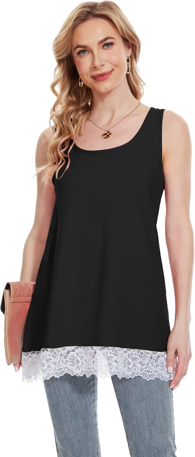 TAIPOVE Long Lace Camisole Tank Tops for Women for Under Clothes Cotton Layering Shirt Extender Sleeveless Tunic 2PKS - Image 4