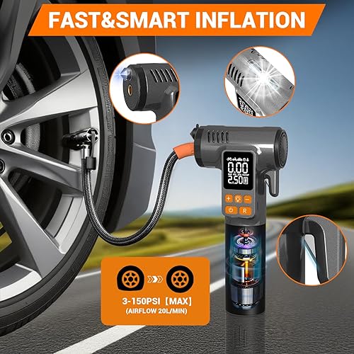 Miniatura 3 de Compresor de aire portátil para inflador de neumáticos, bomba de aire 8 en 1, rompe ventanas, cortador de cinturón de seguridad, bomba de bola,