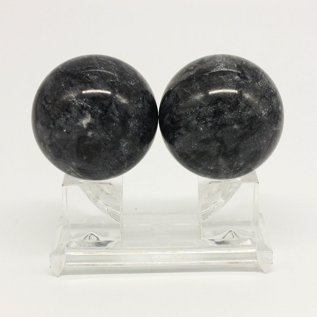 BRABUD 2in Marble Health Stress Exercise Baoding Balls Black Grey Craft Collection BS002