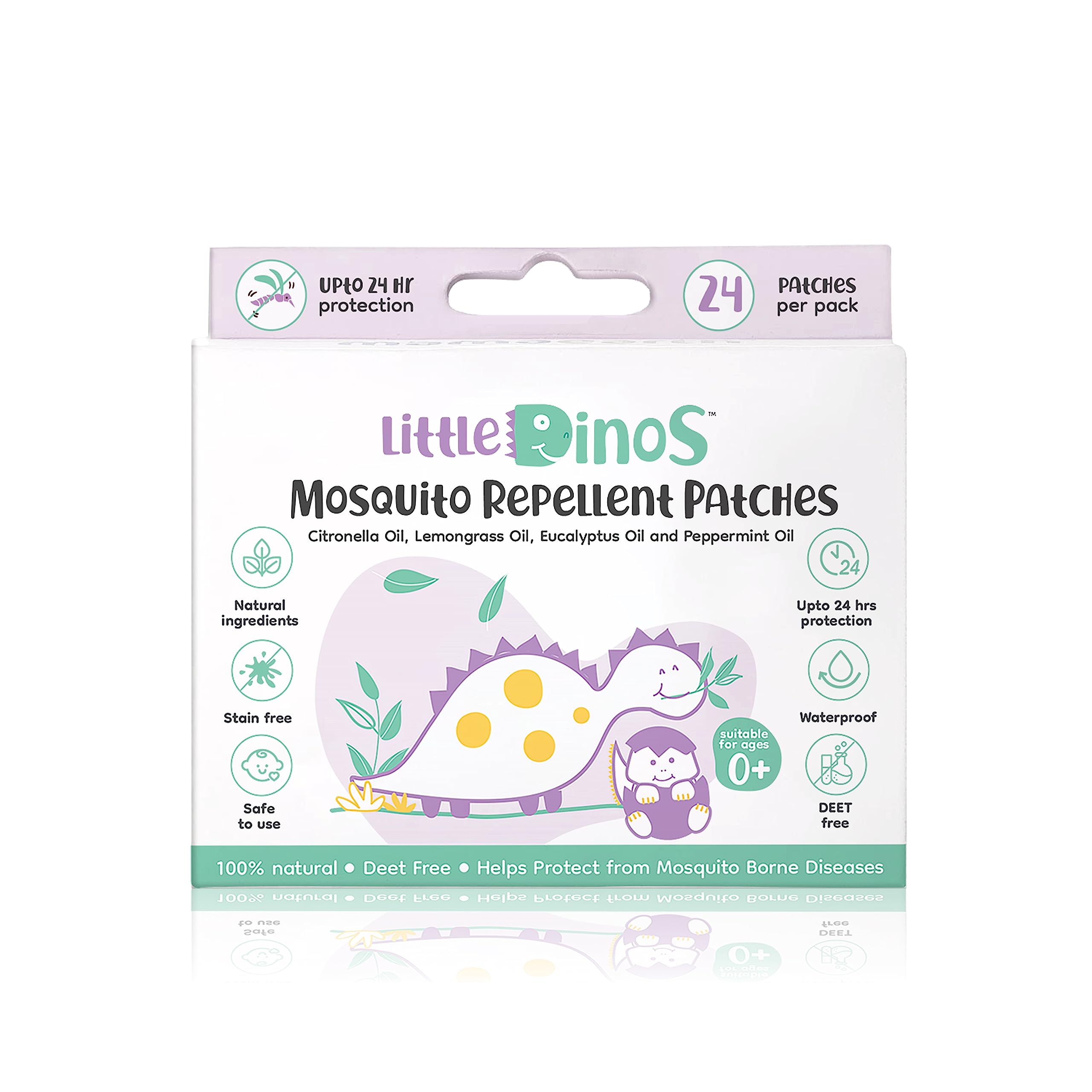 Little Dinos Mosquito Repellent Patches for Kids - 24 Patches | 24 Hour Protection | 100% Natural Mosquito Repellent Patches for Babies | Deet Free | No Harmful Chemicals (Pack of 1)