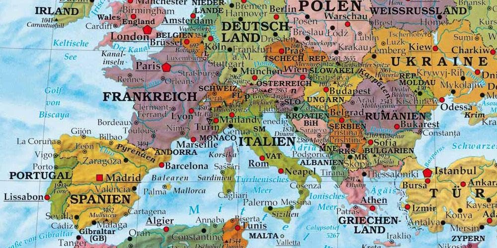 wall-map: The World, German, 1:40.000.000, metal-backed in a: WELT D 2