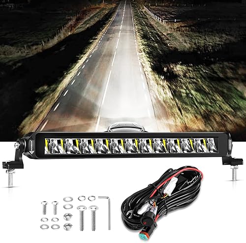 Auxbeam Barra de luz LED de una sola fila de 12 pulgadas, haz de conducción delgado, barra de luz todoterreno de 60 W, 6600 lúmenes, brillante,