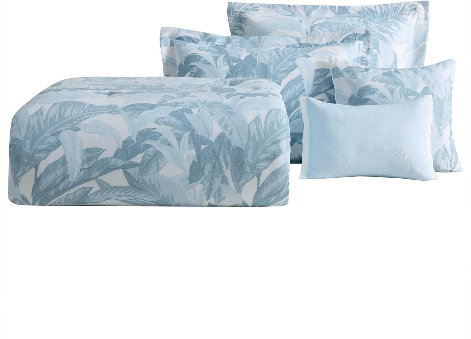 Tommy Bahama - Queen Comforter Set, 100% Cotton Slub Fabric with Soft Breathable Texture, 5 Piece Bed Set with Matching Pillowcases & Bonus Throw Pillows (Palm Serenity Blue)