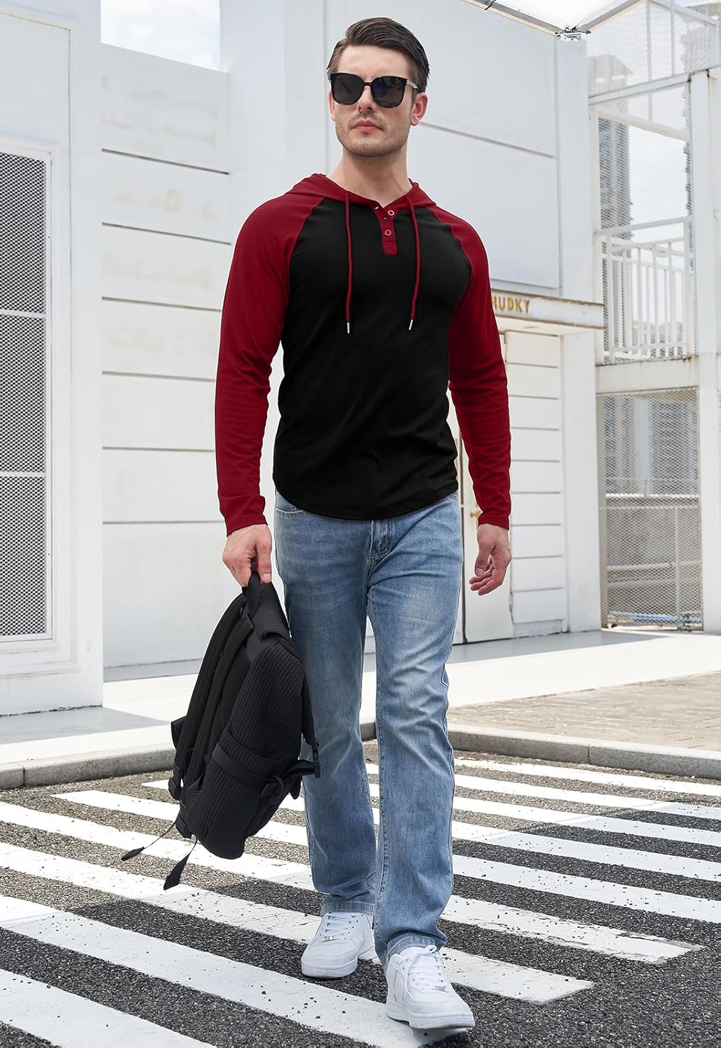 KUYIGO Mens Hoodie Long Sleeve Casual Athletic Workout Fashion Pullover Hooded Contrast Collar Sweatshirt with Drawstring - Image 5