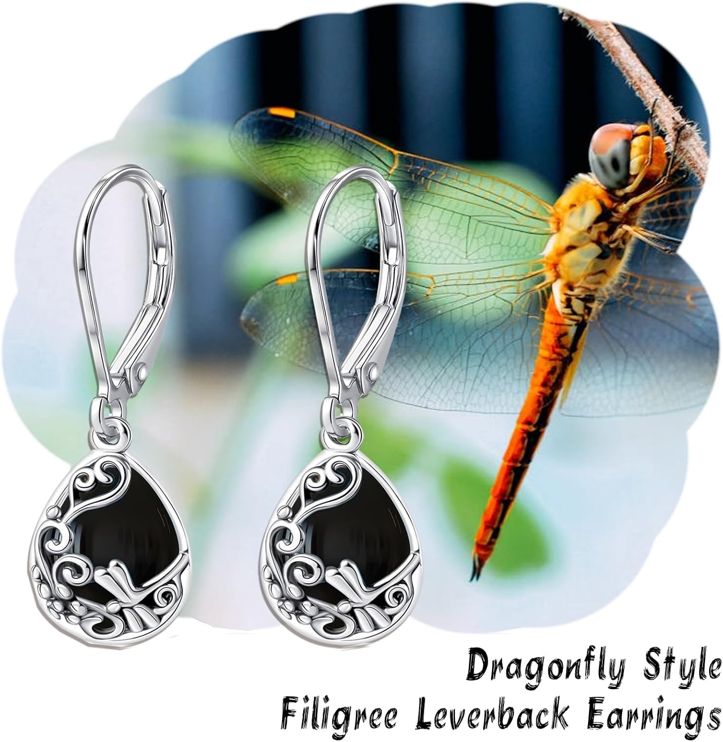 Real 925 Sterling Silver Trendy Dangle Earrings for Women | White Gold Plated | Hypoallergenic Turquoise/Black Onyx/Opal Filigree Jewelry Lightweight Celtic Lover Knot Leverback Earrings Gifts - Image 2