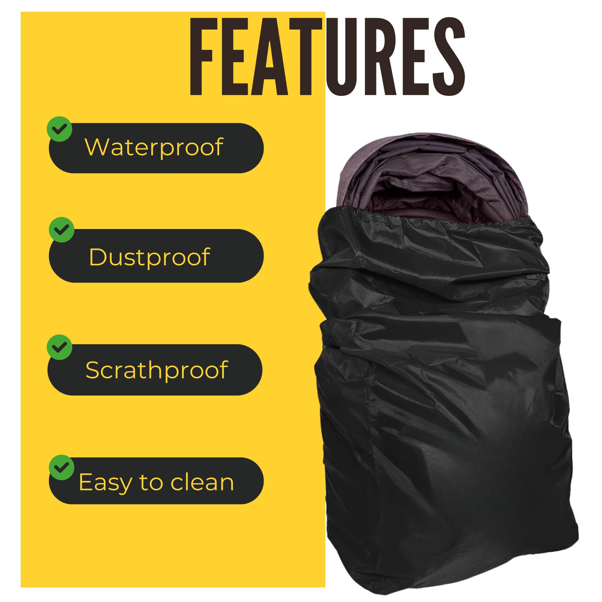 Phillin Baby Stroller Cover - Water Resistant and Stylish Protection Case for Your Baby Car Seat with Shoulder Strap and Drawstring Closure Waterproof Rain and Travel Dust Cover for Stroller's (Black) - Image 6 thumbnail