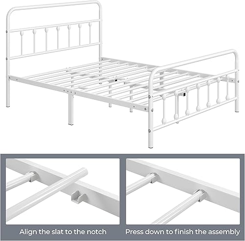 Miniatura 83 de Topeakmart Marco de cama de metal de estilo victoriano tamaño matrimonial con cabecero, base de colchón, no necesita somier, almacenamiento debajo