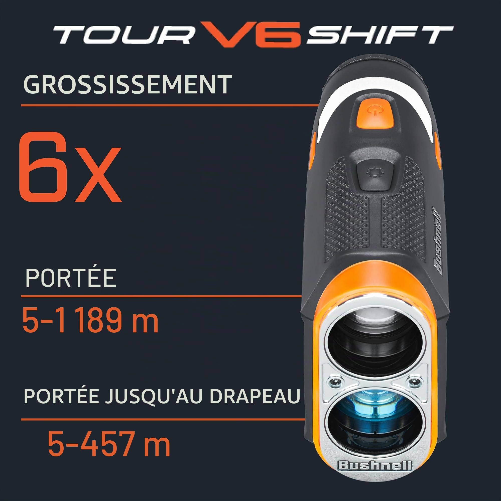 Bushnell Golf Télémètre Laser Tour V6 Shift avec Compensation de Pente, portée de 1 300 m, Vibration de Verrouillage du Drapeau, Support magnétique de Chariot, grossissement 6X, étanche - légal pour