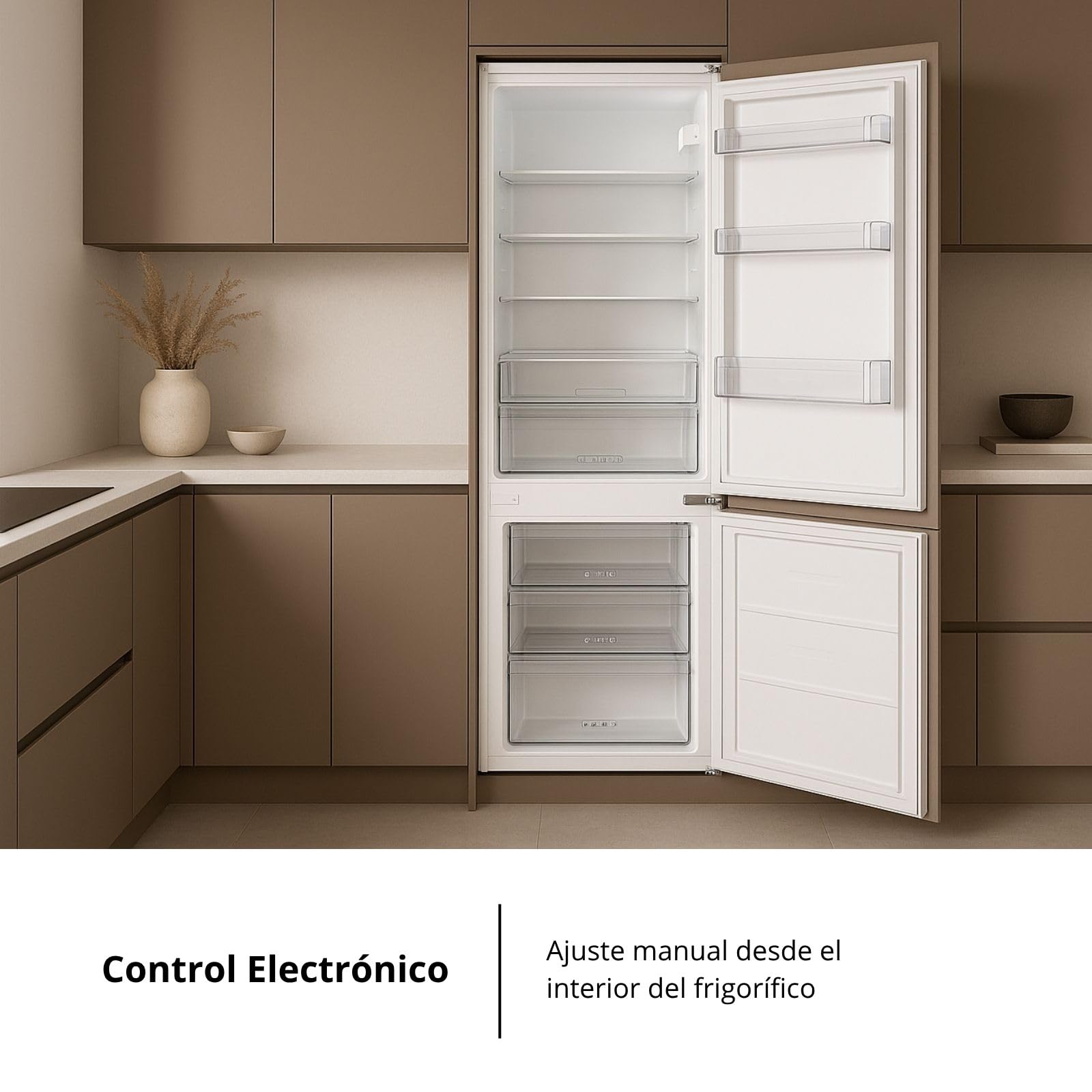 Corberó – Frigorífico Combi Integrable | CCH177CINTEG | Estático | 249L | 178 cm | Luz LED | Estantes de Cristal | Cajón Crisper | Blanco
