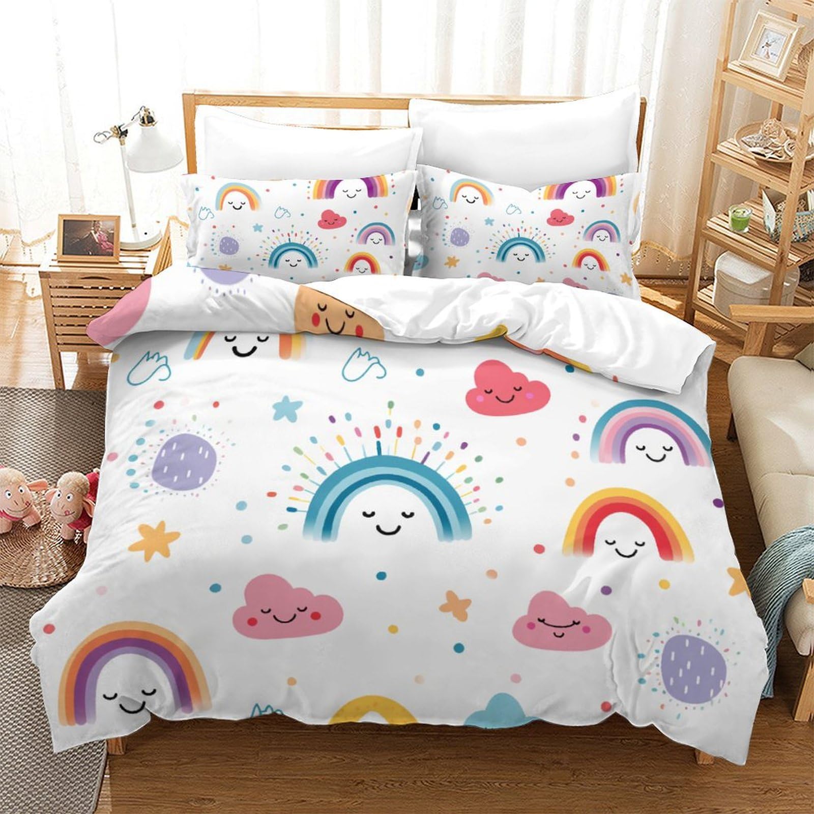 Housse de couette arc-en-ciel Super King 260x220 cm avec fermeture éclair pour lit adulte