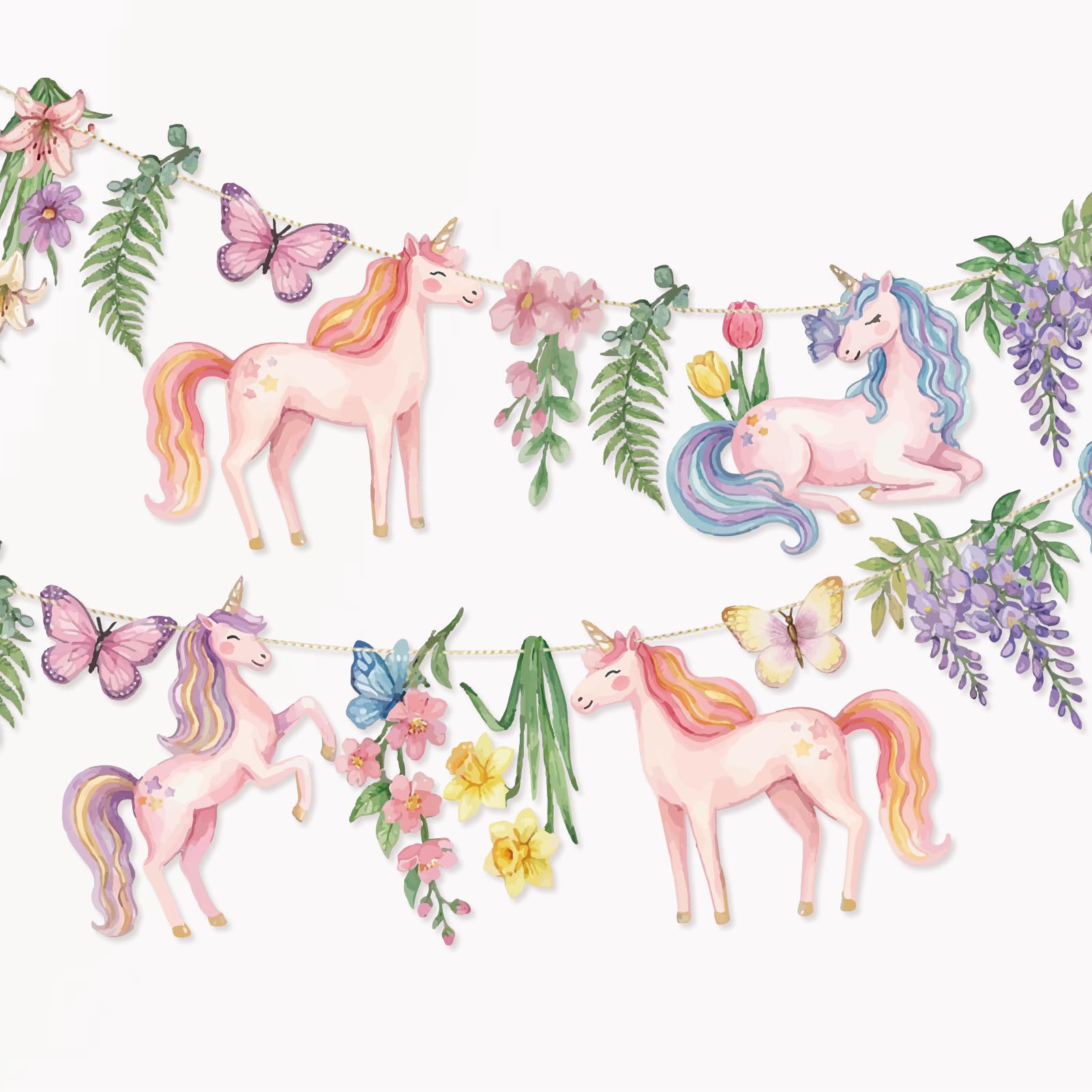 EASY JOY 2Pcs Unicorn Party Decorations Unicorn Paper Flower Garland Wildflower Garland Banner Spring Summer Decor for Nursery Kids Room Baby Shower Garden Party Decorations Christening Gift Wedding