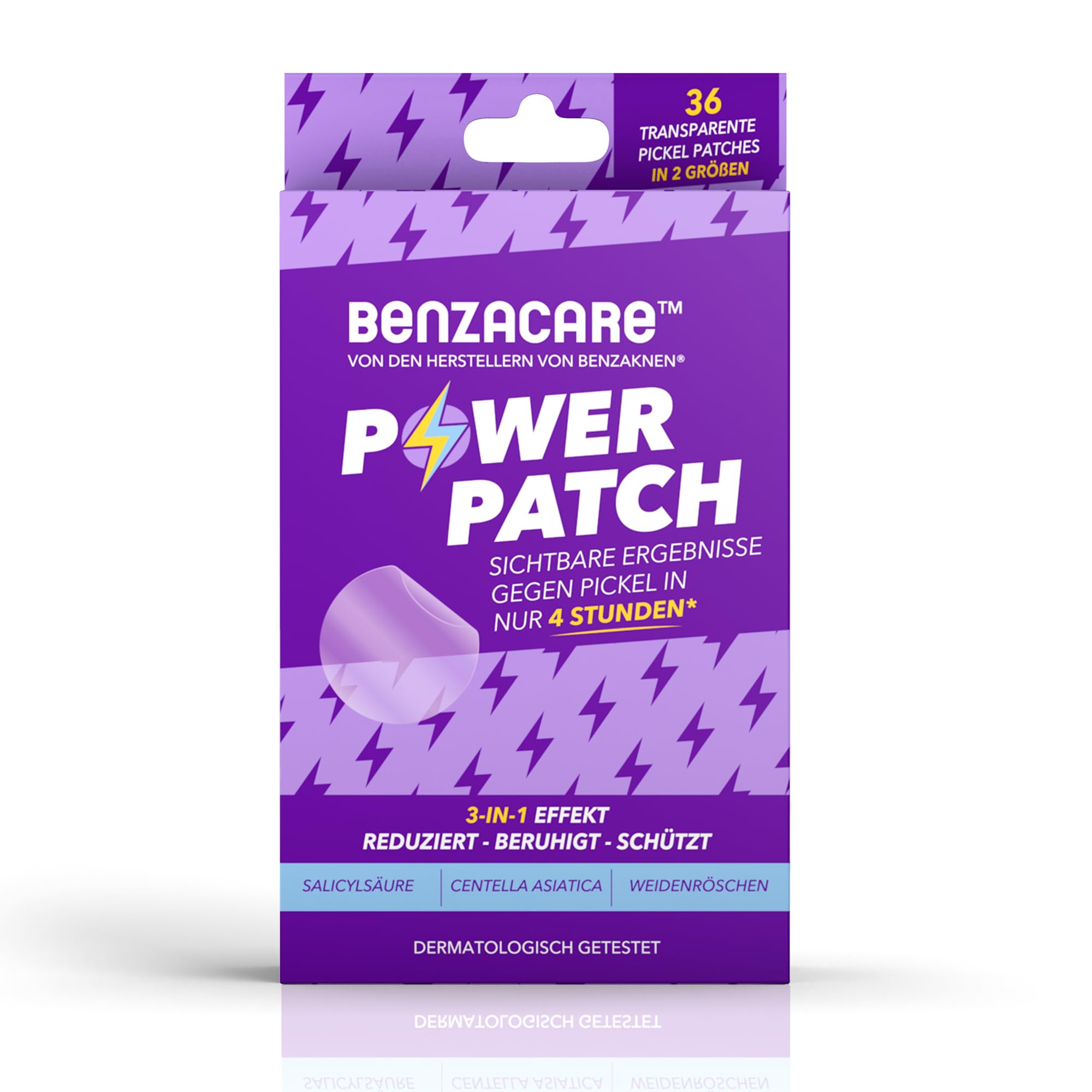 BENZACARE Anti-Pickel Power Patches, 36 Stück, Reduziert Pickel in 4 Stunden, Unischtbare Patches mit Salicylsäure und Centella, Reduziert & schützt Pickel und lindert Rötungen und Entzündungen