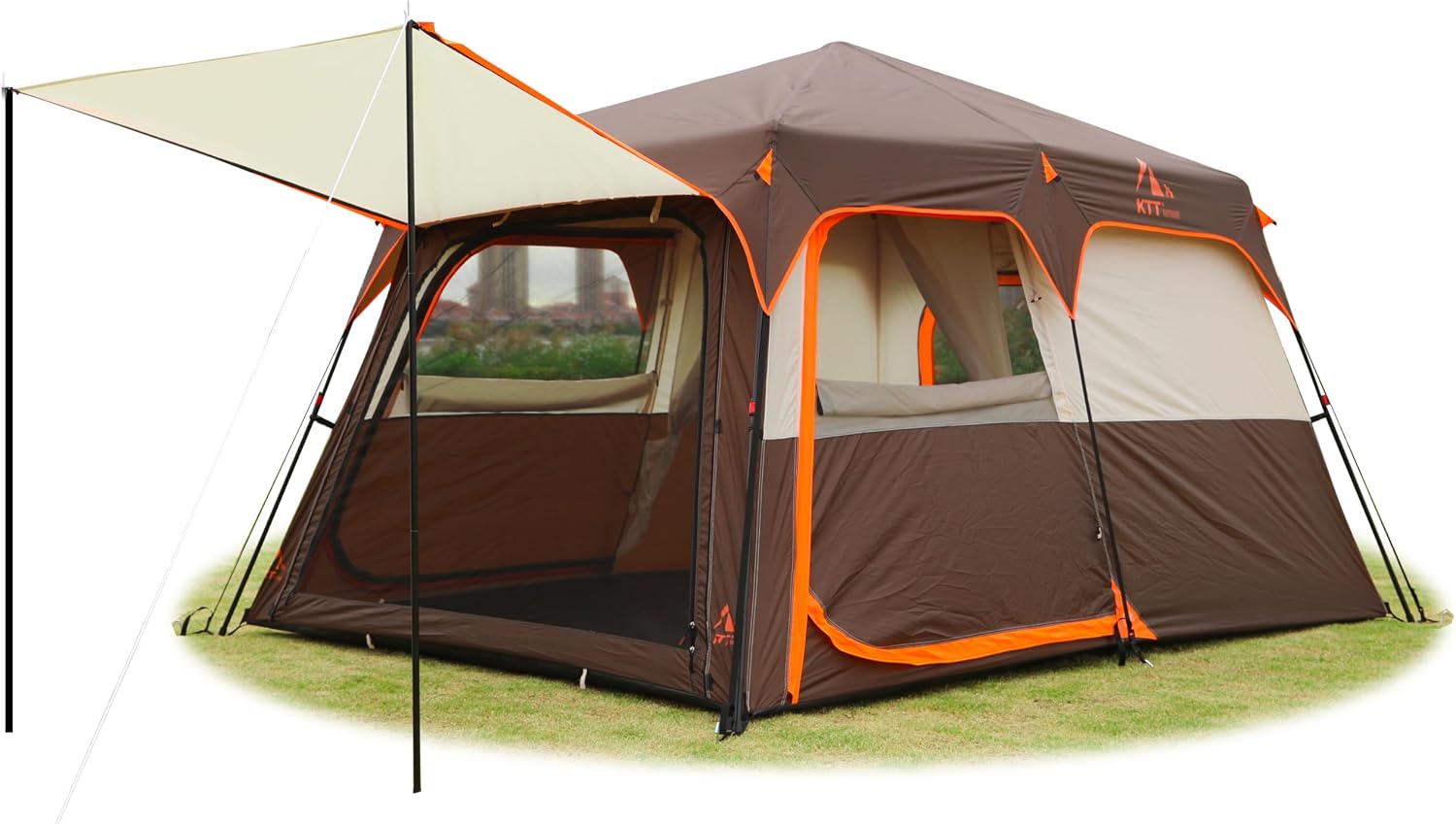KTT Extra Large Tent 6-10-12-14 Person(A),Family Cabin Tents,2 Rooms,3 Doors and 3 Windows with Mesh,Straight Wall,Waterproof,Double Layer,Big Tent for Outdoor,Picnic,Camping,Family Gathering