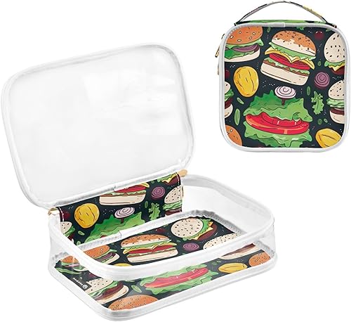 Miniatura 3 de Funny Hamburgers - Neceser transparente para viajar, paquete de 2 bolsas de cosméticos de maquillaje con cremallera, bolsa de viaje para artículos