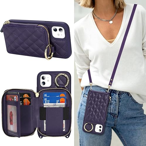 Miniatura 26 de Funda Cartera Bandolera para iPhone 11, Cuero PU Cremallera Bolso Cartera Funda Plegable con Tapa, Funda Folio con Soporte con Ranuras para Tarjetas