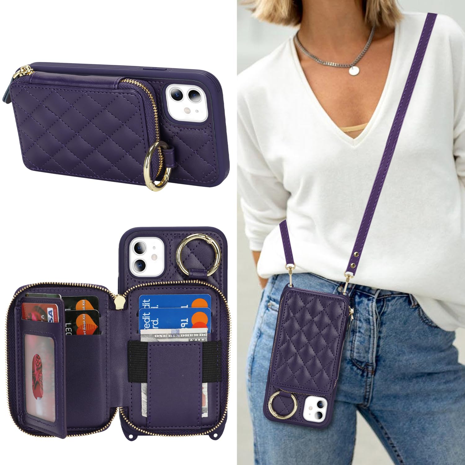 Crossbody Wallet Case for iPhone 11-Purple