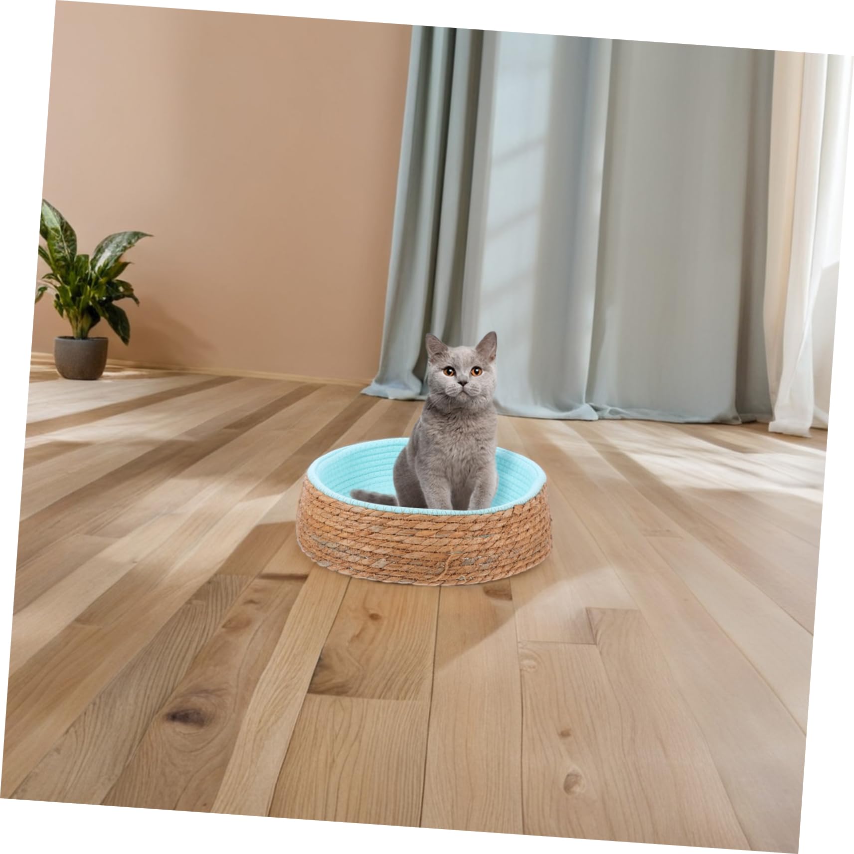 Happyyami Cuccia Intrecciata Rotonda per Animali in Vimini, Traspirante | Lavabile, Forma Tonda, Fibra Vegetale, per Cane e Gatto, Uso Domestico, Struttura Intrecciata Naturale