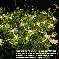 Vista 3 de Guirnalda de luces solares de libélula, 30 LED, 21 pies, 8 modos, impermeable, para exteriores, iluminación de hadas de libélula de cristal