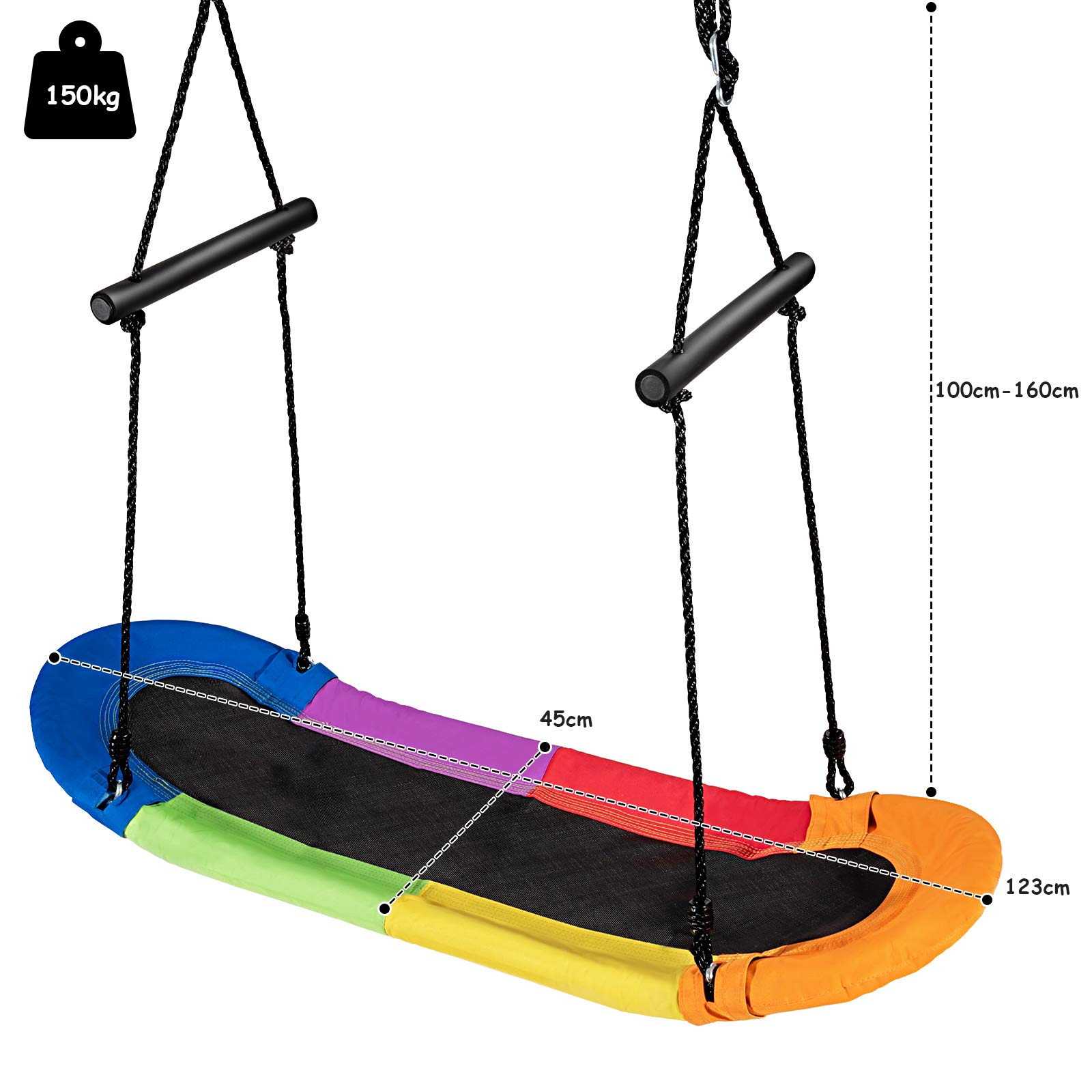 COSTWAY Nestschaukel oval, Skateboard Schaukel mit Griffen, Kinderschaukel bis 150 kg belastbar, Outdoor Mehrkindschaukel, Baumschaukel, Gartenschaukel für Kinder & Erwachsene (Bunt)