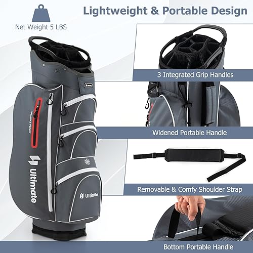 Miniatura 4 de Bolsa de carrito de golf Tangkula con divisores superiores de 15 vías, bolsa ligera para palos de golf con hueco individual para putter y 7