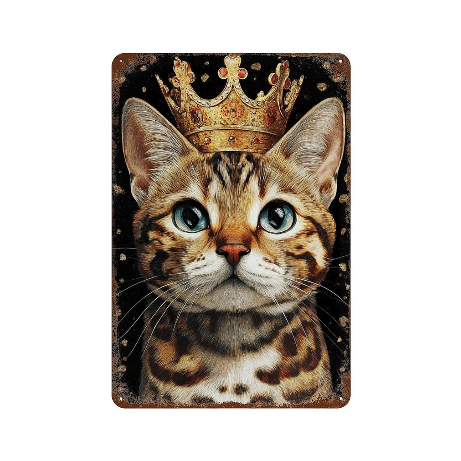 Royal Bengal Cat Portrait Vintage Metal Tin Sign 11.8"x7.9", Rustic Home Decor for Garage, Bar And Workshop Decor