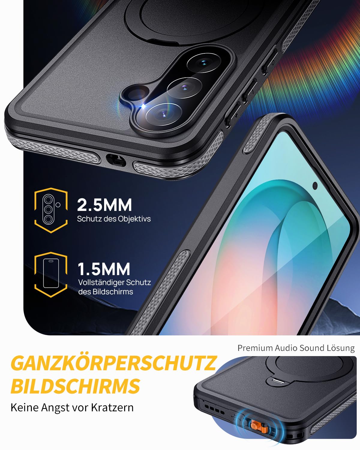 für Samsung Galaxy S26 5G Hülle Wasserdicht mit Ringhalterung Ständer, HandyHülle für Samsung S26 IP68 wasserdichte 360 Schutzhülle,Stoßfest Outdoor Panzerhülle mit Displayschutz,Schwarz