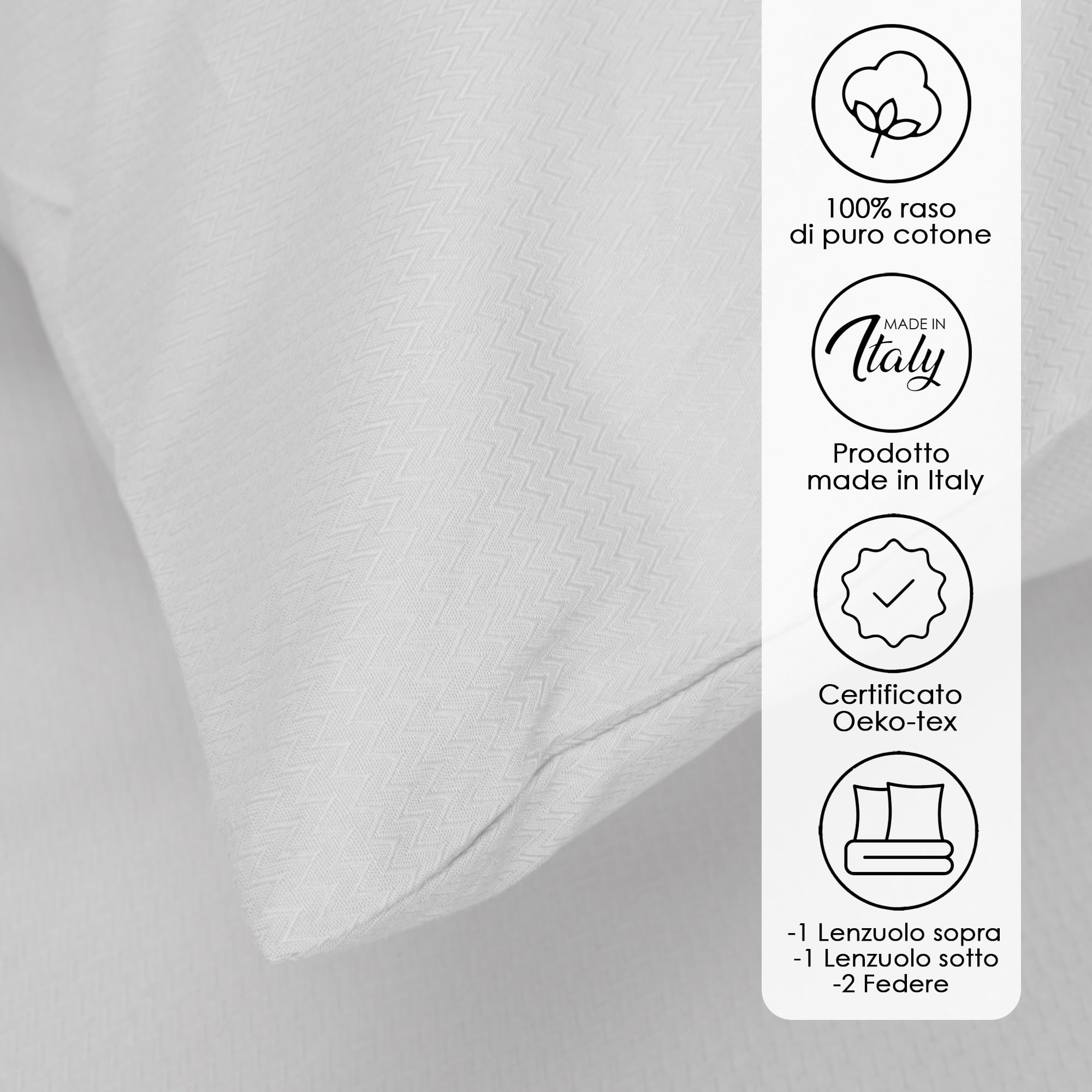 Ruggeri - Double Bed Sheet Set - Made in Italy - 100% Pure Cotton Satin - Candies Collection (White Zigzag) - Image 2