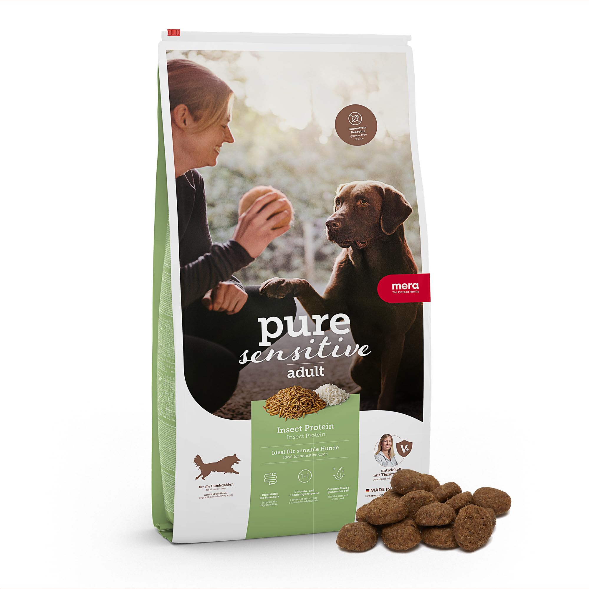 MERA Pure Sensitive Insect Protein Comida para Perros, alimento seco con proteína de Insectos para Perros sensibles, hipoalergénico y Respetuoso con el Medio Ambiente (12,5 kg)