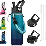 BJPKPK Bouteille d'eau isolée avec paille, 40oz Grand Thermo avec 3 Poignées de paracord & Boot non glissant, BPA Bouteilles d'eau en métal, tumbles, tasses, lavande, en acier inoxydable