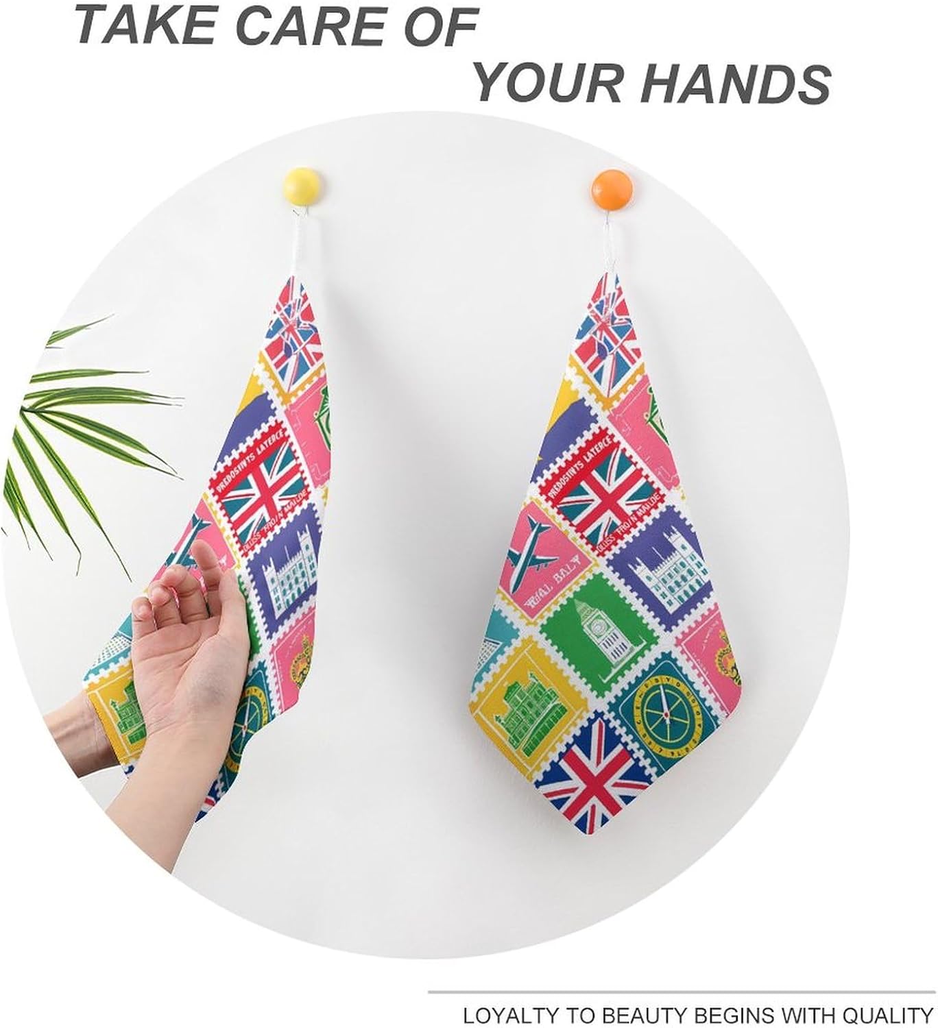 Stamps with The Union Jack Hand Towels for Bathroom Kitchen Towels Small Towel Handkerchiefs with Hanging Loop 4PCS