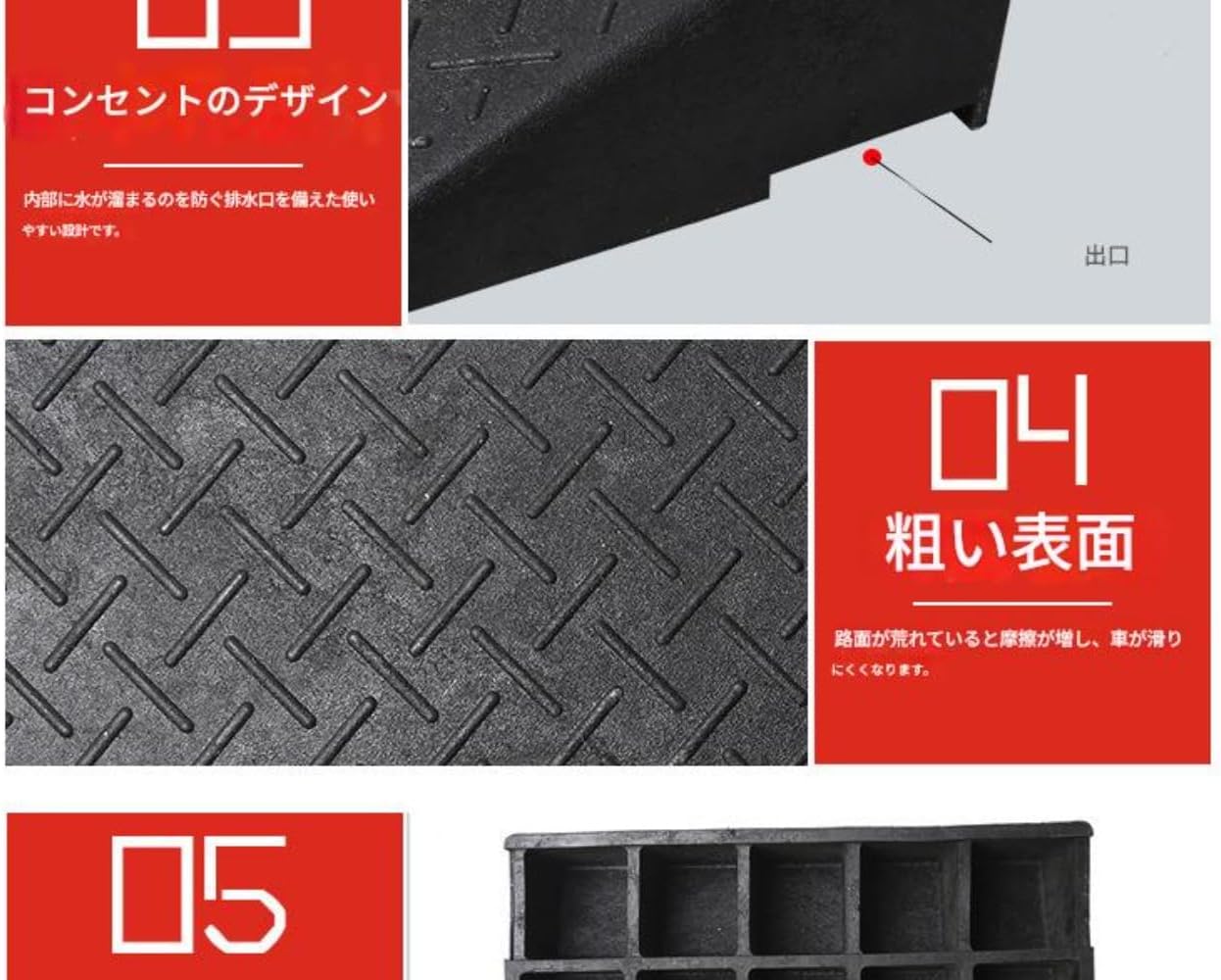 駐車場 段差プレート｜段差スロープ 5～20cm対応｜カースロープ 車・バイク・車椅子用 バリアフリー 階段・玄関・庭・室内屋外対応