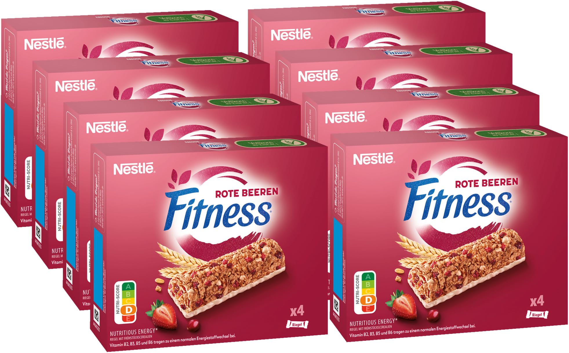 Nestlé FITNESS Bars Rote Beeren Cerealienriegel, Energieriegel mit getrockneten Früchten, 8er Pack (à 4 x 23,5g)
